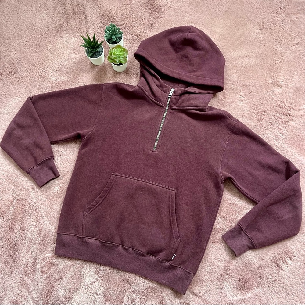 TNA Quarter Zip Hoodie Burgundy from Aritzia with Front Pocket - Size X-Small